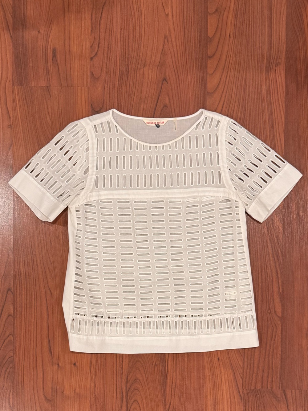 Rebecca Taylor White Eyelet Short Sleeve Top size 8